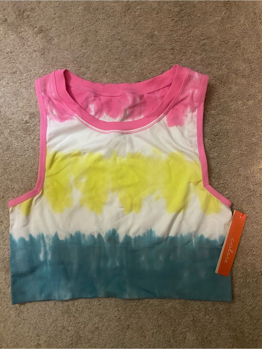 Colsie Pink Yellow Teal Tie-Dye bralette
